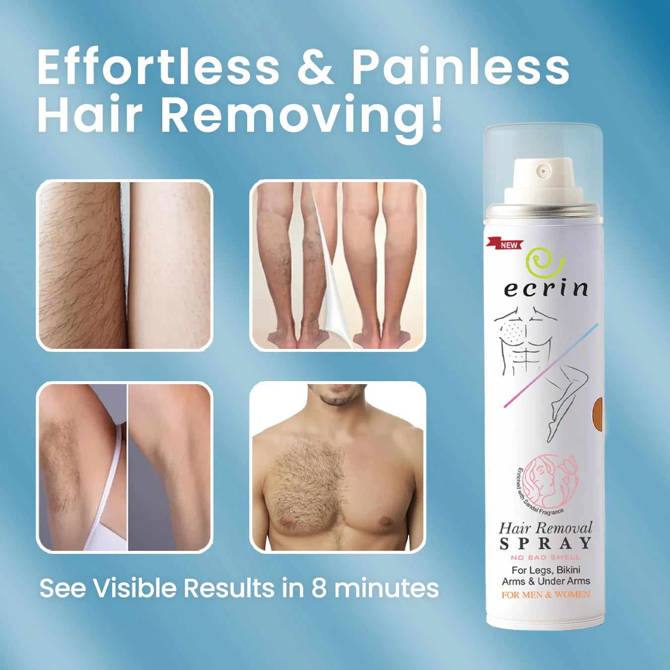 Ecrin Hair Removal Spray – 200ml Foaming Hair Remover for Men & Women