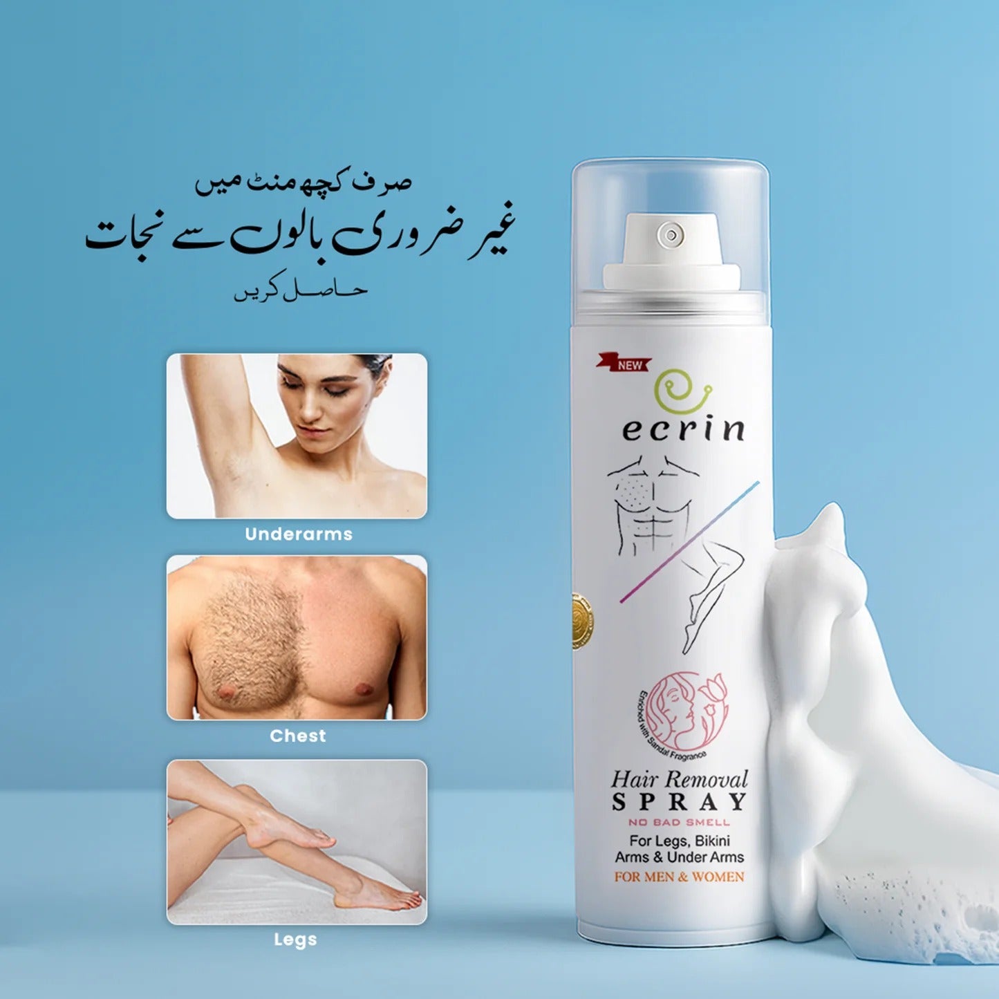 Ecrin Hair Removal Spray – 200ml Foaming Hair Remover for Men & Women